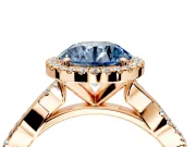 Halo Engagement Ring Setting for Fancy Blue Round Cut Center with Pave and Plain Twist Band and Prong Head in Rose Gold