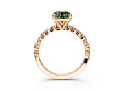 Solitaire Engagement Ring Setting for Fancy Green Round Cut Center with Alternating Size Accents and Prong Head in Rose Gold
