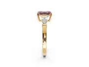 3 Stone Engagement Ring Setting for Fancy Pink Emerald Cut Center with Baguette Accents and Prong Head in Yellow Gold