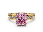 Solitaire Engagement Ring Setting for Fancy Pink Radiant Cut Center with Raised Channel Band and Prong Head in Yellow Gold