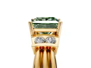 Solitaire Engagement Ring Setting for Fancy Green Princess Cut Center with Grooved Bar Accent Band and Prong Head in Yellow Gold