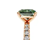Solitaire Engagement Ring Setting for Fancy Green Radiant Cut Center with Fine Pave Band and Claw Prong Head in Rose Gold