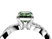 Solitaire Engagement Ring Setting for Fancy Green Emerald Cut Center with Half-Pave Crossover Band and Prong Head in Platinum