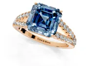Solitaire Engagement Ring Setting for Fancy Blue Asscher Cut Center with Pave Split Shank and Prong Head in Rose Gold