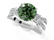 3 Stone Engagement Ring Setting for Fancy Green Round Cut Center with Pave Twist Band and Prong Head in Sterling Silver