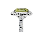 Halo Engagement Ring Setting for Fancy Yellow Emerald Cut Center with Raised Halo, Pave Band and Prong Head in Sterling Silver
