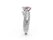 Solitaire Engagement Ring Setting for Fancy Pink Pear-Shaped Center with Woven 3-Strand Pave Band and Prong Head in Platinum