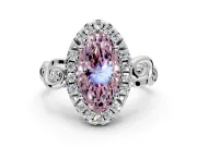 Halo Engagement Ring Setting for Fancy Pink Marquise Center with Open Scroll Shoulders and Prong Head in Platinum