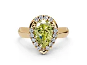 Halo Engagement Ring Setting for Fancy Yellow Pear-Shaped Center with Square Band and Prong Head in Yellow Gold
