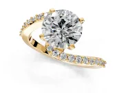 Solitaire Engagement Ring Setting for Round Cut Center with Pave Bypass Swirl Band and Prong Head in Yellow Gold
