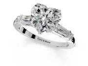 Bar-Set Engagement Ring Setting for Heart-Shaped Center with Tapered Baguette Accents and Prong Head in Platinum