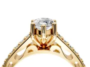 Solitaire Engagement Ring Setting for Pear-Shaped Center with Pave Cathedral Band and Prong Head in Yellow Gold