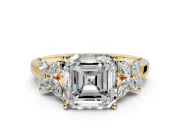 Floral Engagement Ring Setting for Asscher Cut Center with Marquise Cluster Shoulders and Prong Head in Yellow Gold