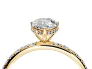 Hidden Halo Engagement Ring Setting for Pear-Shaped Center with Pave Band and Prong Head in Yellow Gold