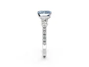 3 Stone Engagement Ring Setting for Fancy Blue Radiant Cut Center with Round Cut Side Accents and Prong Head in Sterling Silver