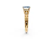 Solitaire Engagement Ring Setting for Fancy Blue Radiant Cut Center with Filigree Band and Prong Head in Yellow Gold