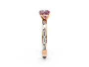 Solitaire Engagement Ring Setting for Fancy Pink Cushion Cut Center with Channel Baguette Band and Prong Head in Rose Gold