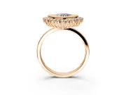 Halo Engagement Ring Setting for Heart-Shaped Center with Milgrain Bezel Rim, Plain Band and Prong Head in Rose Gold