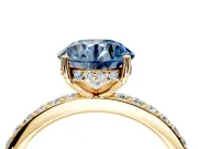 Solitaire Engagement Ring Setting for Fancy Blue Round Cut Center with Fine Pave Band and Prong Head in Yellow Gold