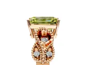Leaf Engagement Ring Setting for Fancy Yellow Emerald Cut Center with Milgrain Accent Band and Prong Head in Rose Gold