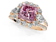 Halo Engagement Ring Setting for Fancy Pink Princess Cut Center with Two-Strand Split Shank and Prong Head in Rose Gold