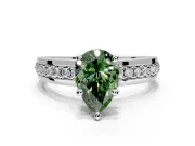 Solitaire Engagement Ring Setting for Fancy Green Pear-Shaped Center with Raised Channel Band and Prong Head in Sterling Silver