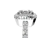 Halo Engagement Ring Setting for Asscher Cut Center with Inner Milgrain Border and Prong Head in Platinum