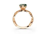 Solitaire Engagement Ring Setting for Fancy Green Heart-Shaped Center with Marquise Panel Band and Prong Head in Rose Gold