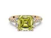 Paired Accent Engagement Ring Setting for Fancy Yellow Asscher Cut Center with Pave Band and Prong Head in Yellow Gold