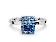 Hidden Halo Engagement Ring Setting for Fancy Blue Radiant Cut Center with Wide Flat Plain Band and Prong Head in Platinum
