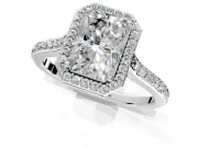Halo Engagement Ring Setting for Radiant Cut Center with Pave Accents, Heart Basket and Prong Head in Platinum