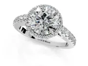 Halo Engagement Ring Setting for Round Cut Center with Full Pave Band and Prong Head in Platinum