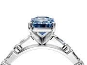 Baguette Engagement Ring Setting for Fancy Blue Emerald Cut Center with Alternating Bar-Set Band and Prong Head in Sterling Silver