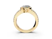Halo Engagement Ring Setting for Heart-Shaped Center with Wide-Open Pave Split Shank and Prong Head in Yellow Gold