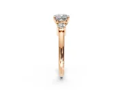 3 Stone Engagement Ring Setting for Cushion Cut Center with Wide Plain Band and Prong Head in Rose Gold