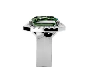 Halo Engagement Ring Setting for Fancy Green Asscher Cut Center with Knife Ridge Cathedral Band and Prong Head in White Gold