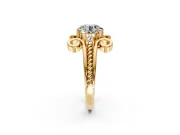 Solitaire Engagement Ring Setting for Round Cut Center with Twisted Band and Scroll Prong Head in Yellow Gold