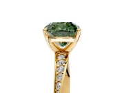 Side Accent Engagement Ring Setting for Fancy Green Cushion Cut Center with Accent Shoulders and Prong Head in Yellow Gold