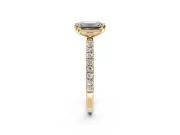 Solitaire Engagement Ring Setting for Emerald Cut Center with Pave Band and Claw Prong Head in Yellow Gold