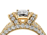 Pave Engagement Ring Setting for Emerald Cut Center with Curved Accent Rows, Openwork and Prong Head in Yellow Gold