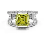 Solitaire Engagement Ring Setting for Fancy Yellow Asscher Cut Center with Wide-Open Split Shank and Prong Head in Platinum