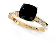 Side Accent Engagement Ring Setting for Fancy Black Cushion Cut Center with Accent Shoulders and Prong Head in Yellow Gold