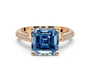 Solitaire Engagement Ring Setting for Fancy Blue Asscher Cut Center with Multi-Row Accents and Prong Head in Rose Gold