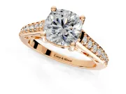 Solitaire Engagement Ring Setting for Cushion Cut Center with Pave Cathedral Band and Prong Head in Rose Gold
