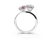 Fancy Pink Oval and Emerald Cut Lab-Grown Diamond Toi et Moi Engagement Ring with Prong-Set Stones in Sterling Silver