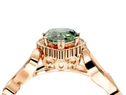 Halo Engagement Ring Setting for Fancy Green Pear-Shaped Center with Leaf Motif Split Shank and Prong Head in Rose Gold