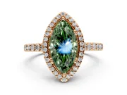 Halo Engagement Ring Setting for Fancy Green Marquise Center with Inner Milgrain Border and Prong Head in Rose Gold