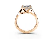 Halo Engagement Ring Setting for Princess Cut Center with Narrow Pave Split Shank and Prong Head in Rose Gold