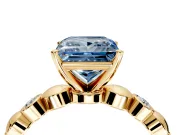 Solitaire Engagement Ring Setting for Fancy Blue Princess Cut Center with Beaded Bezel Station Band and Prong Head in Yellow Gold