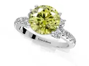 Paired Accent Engagement Ring Setting for Fancy Yellow Round Cut Center with Pave Band and Prong Head in Platinum